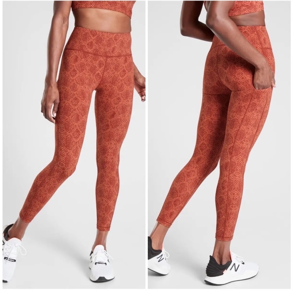 Athleta Ultimate Stash Pocket 7/8 Snake Tight Leggings Yoga Red Clay Sz XS